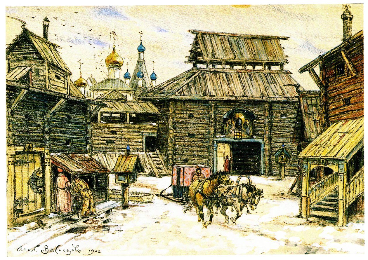 Oud Moskou. De Houten Stad, 1902 door Apollinari Mikhailovich Vasnetsov