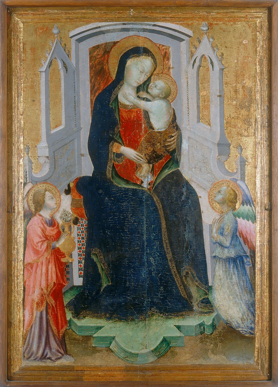 Madonna en Kind op de troon met twee engelen door Arcangelo di Cola da Camerino