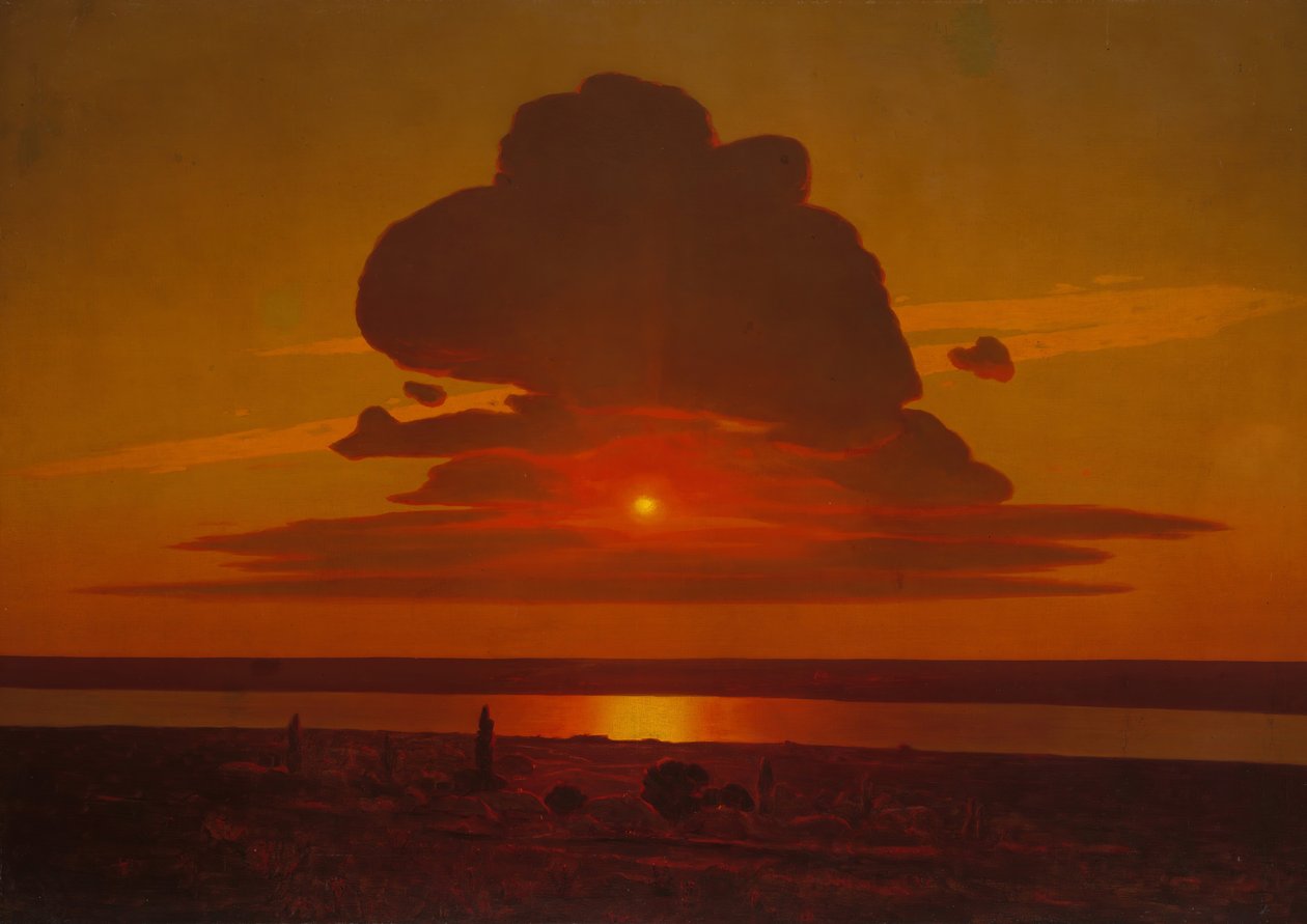 Rode zonsondergang op de Dnjepr, 1905-1908 door Arkhip Ivanovich Kuindzhi
