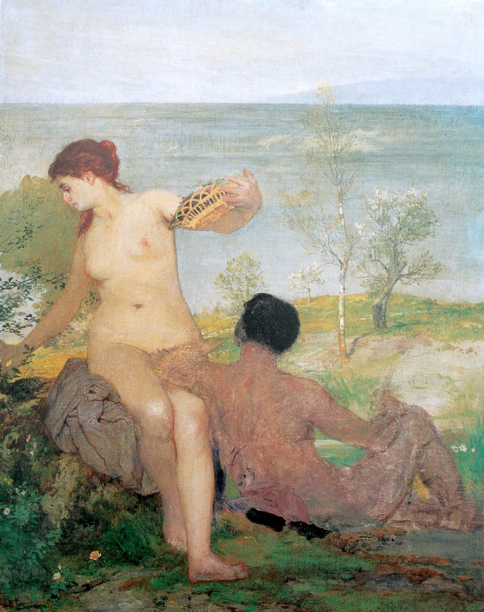 Meisje en jongeling bloemen plukkend door Arnold Böcklin