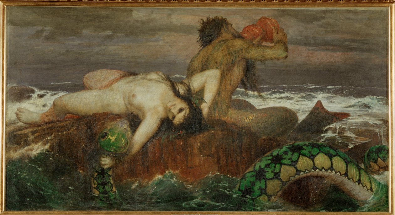 Triton en Nereide ... (schilderij op doek) door Arnold Böcklin