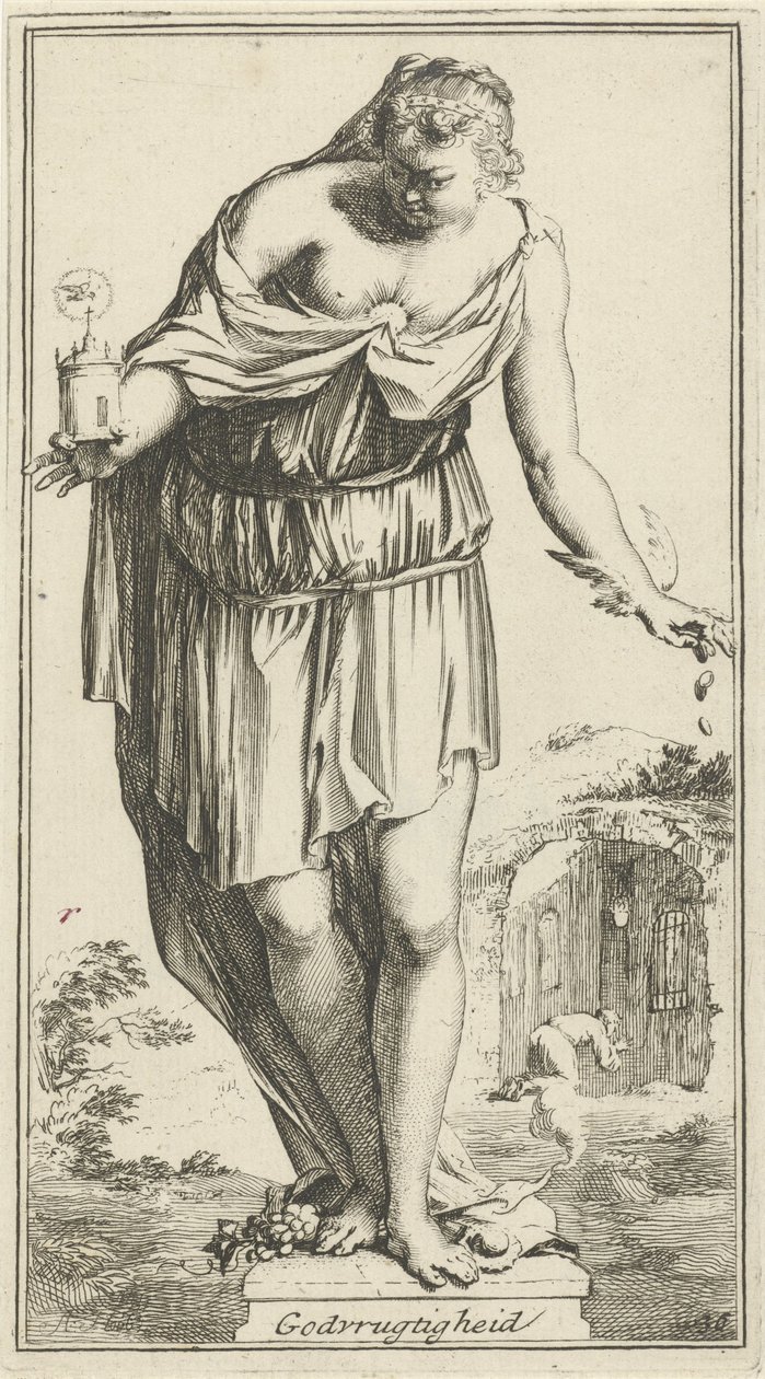 Personificatie van godvruchtigheid (Godvrugtigheid) (Een-en-veertigh stuks, verscheydene Sinnebeelden) door Arnold Houbraken
