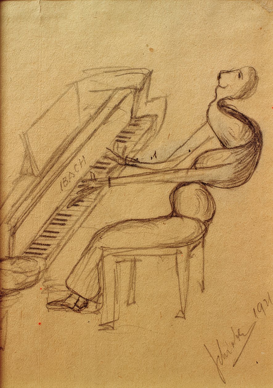 Karikatuur (Pianospeler) door Arnold Schönberg