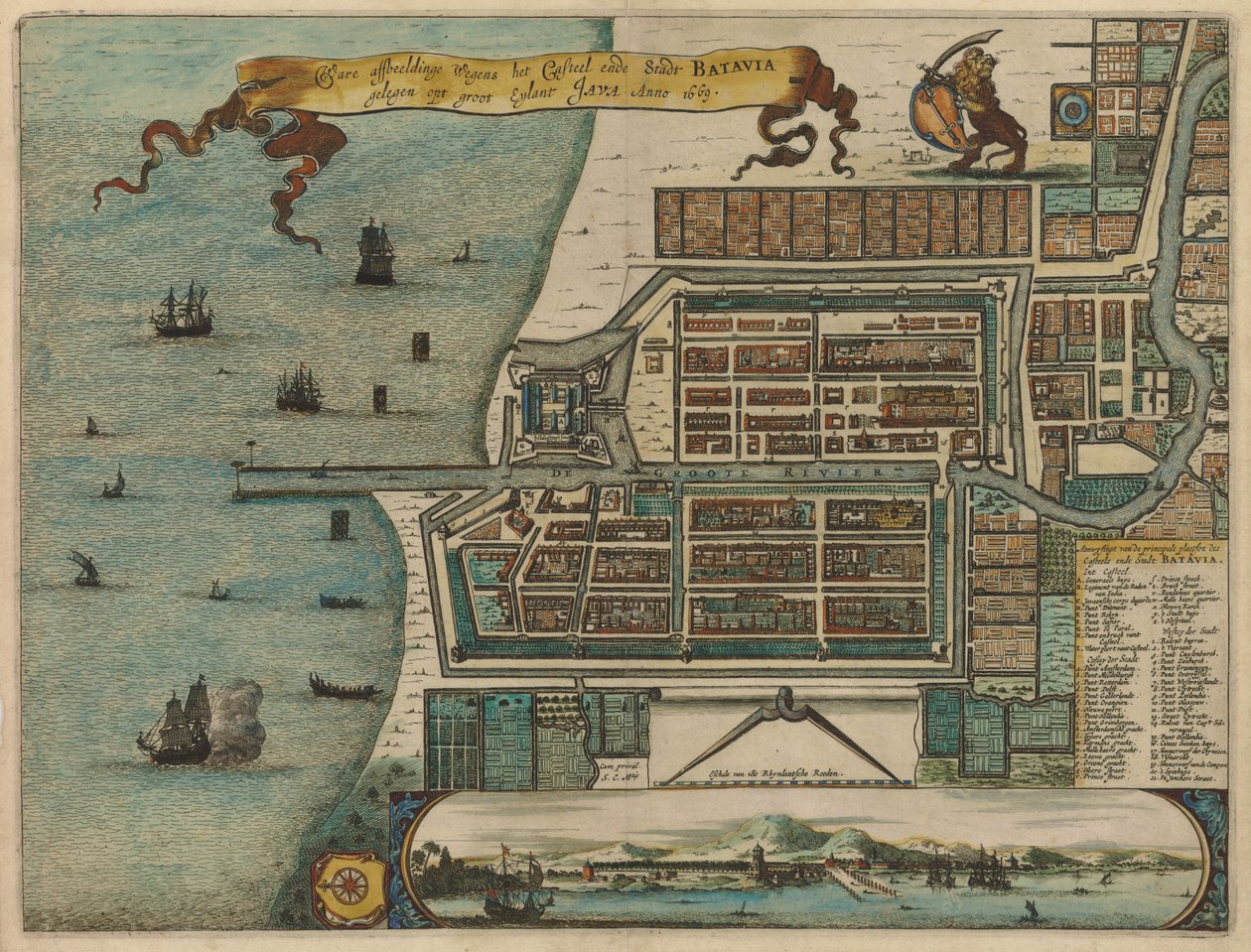 Waere afbeelding Wegens het Kasteel en de Stad BATAVIA gelegen op het grote Eiland JAVA Anno 1669 door Arnoldus Montanus