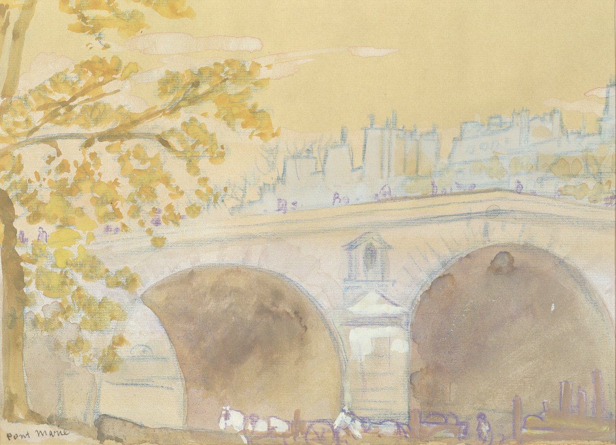 Pont Marie vanaf Quai des Celestins door Arthur Bowen Davies