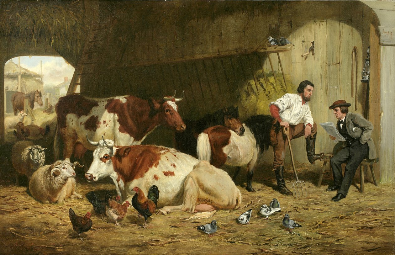 Het Laatste Nieuws, Vee in de Stal, 1862 door Arthur Fitzwilliam Tait