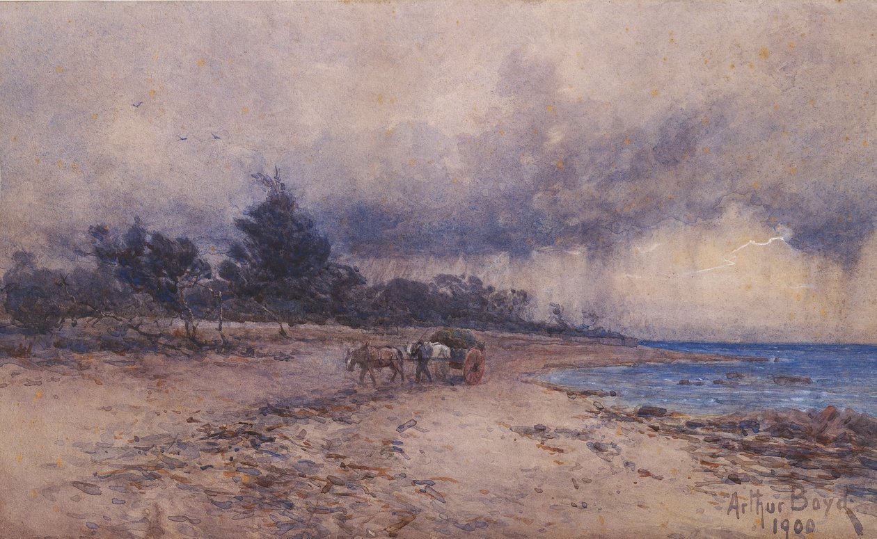 zonder titel (zeewier verzamelen voor de storm, Sandringham strand) door Arthur Merric Boyd