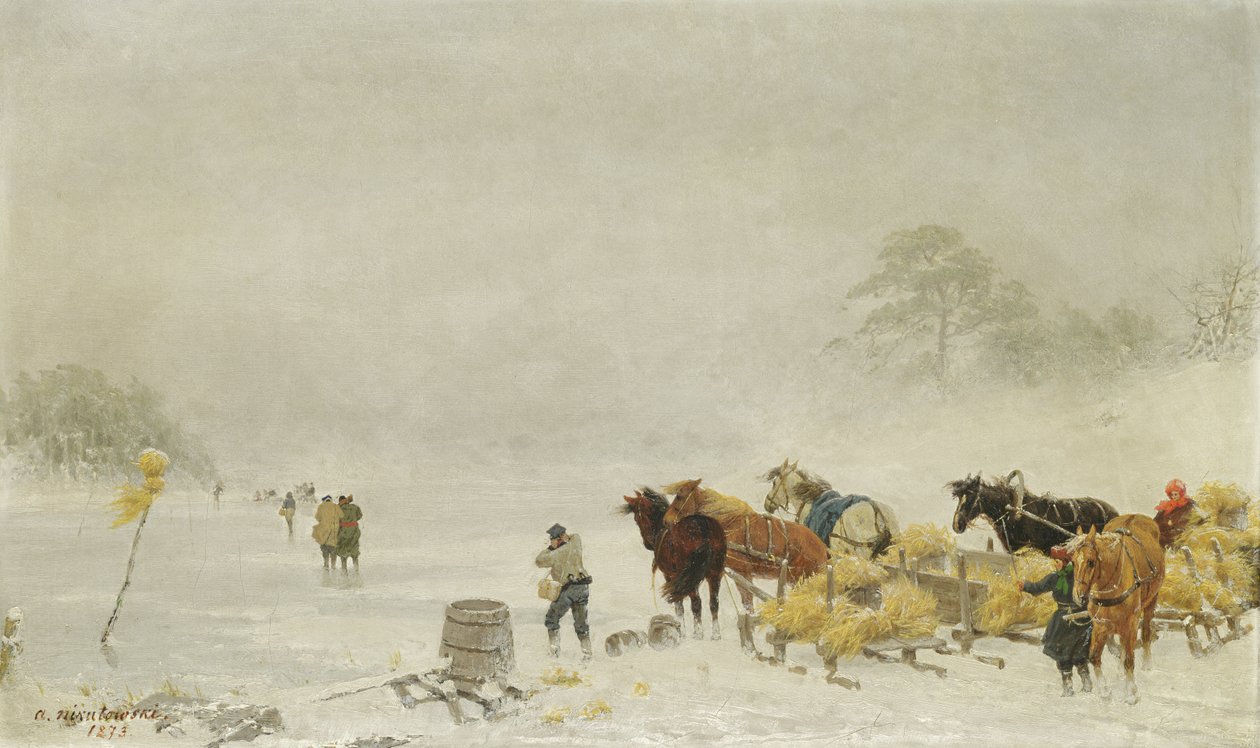 Sleden op het ijs, 1873 door Arthur Nikutowski