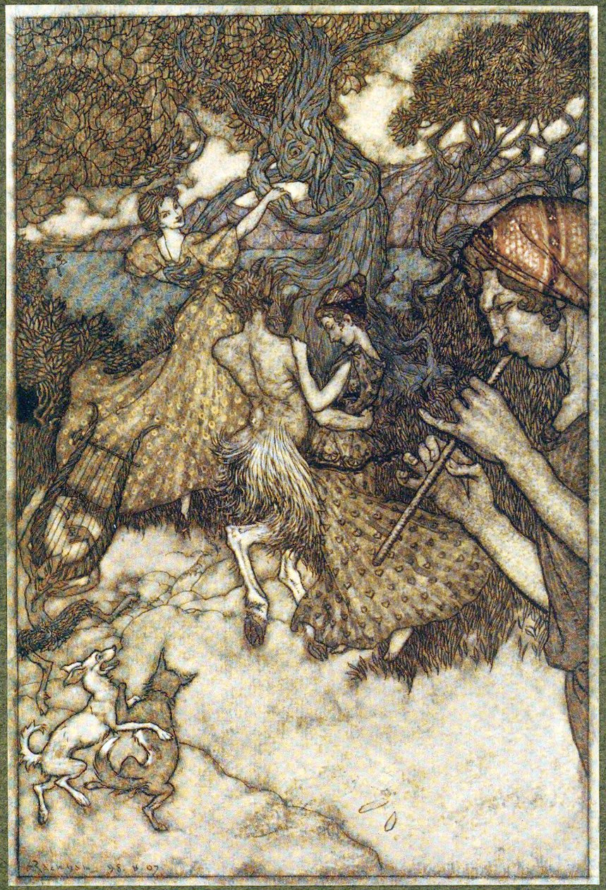 Als Orpheus eerst de wals produceerde, uit The Ingoldsby Legends, pub. 1907 door Arthur Rackham