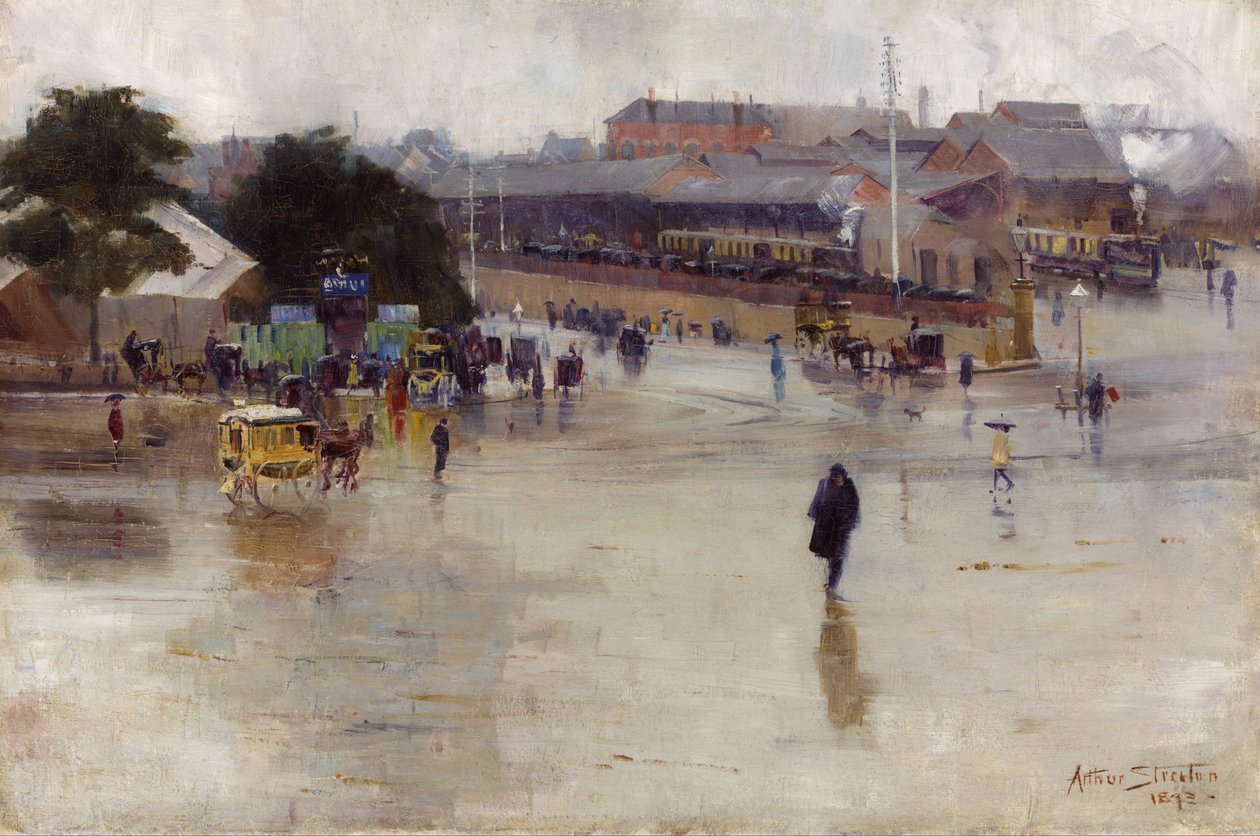 Het treinstation, Redfern door Arthur Streeton