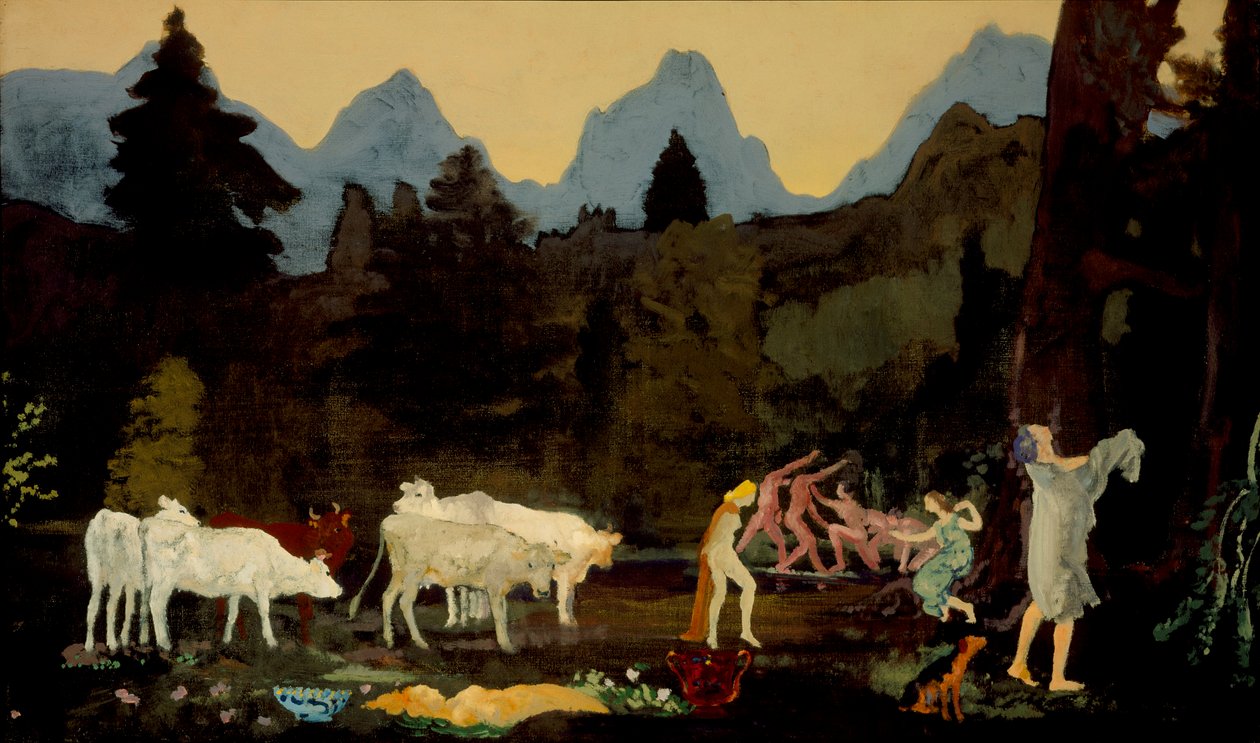 Pastorale dalen en pieken door Arthur Bowen Davies