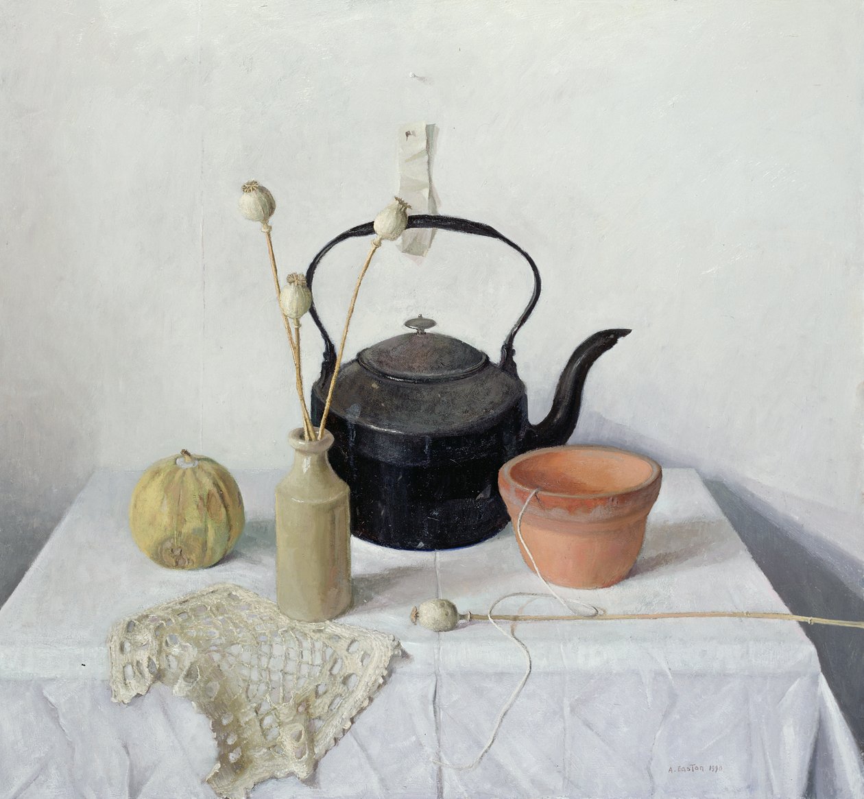 Ketel, Papaverkoppen en Kalebas, Stilleven door Arthur Easton