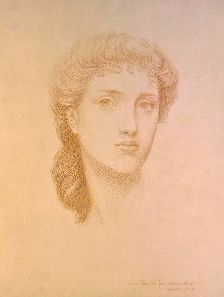 Hoofd van een meisje door Arthur Hughes