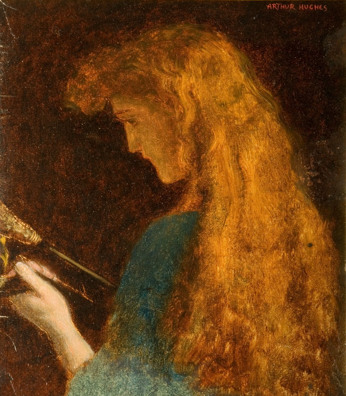 Studie van een meisjeshoofd door Arthur Hughes