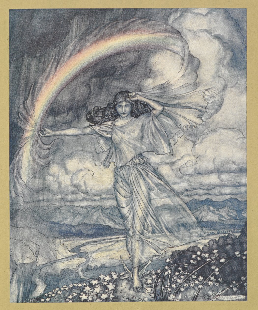 Iris daar, met vochtige boog door Arthur Rackham