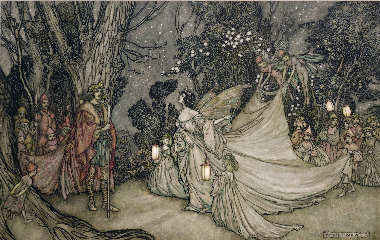 De ontmoeting van Oberon en Titania door Arthur Rackham
