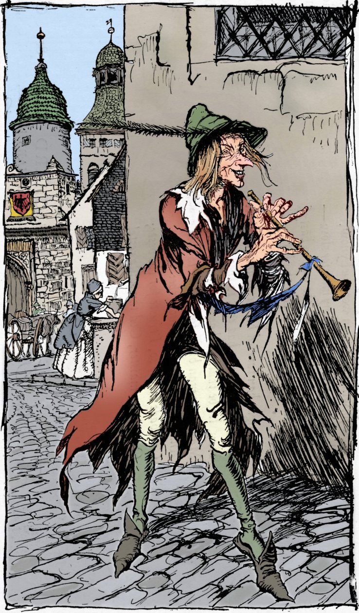 De rattenvanger van Hamelen door Arthur Rackham