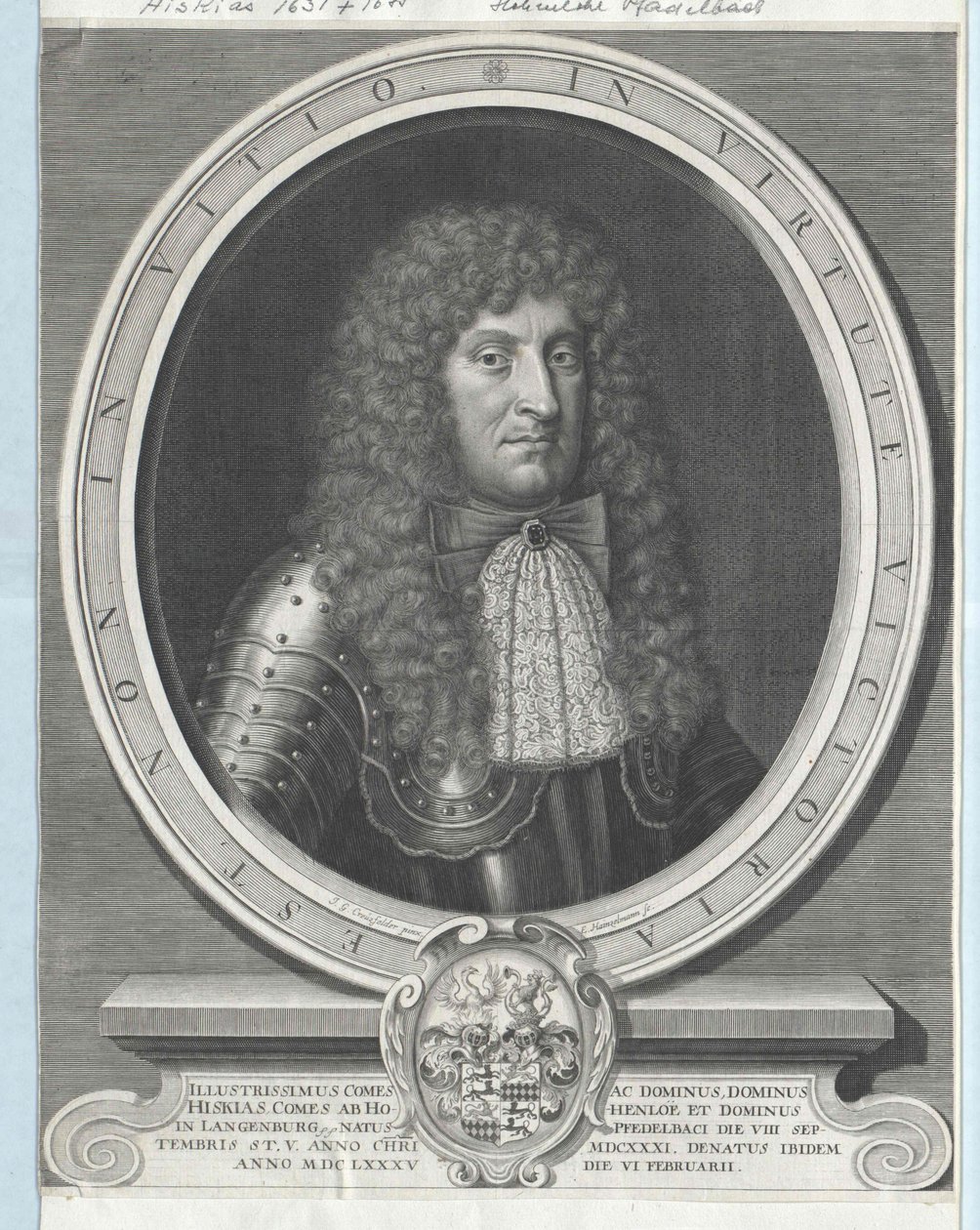 Hezekiah graaf Hohenlohe-Waldenburg-Pfedelbach door Artist Unknown