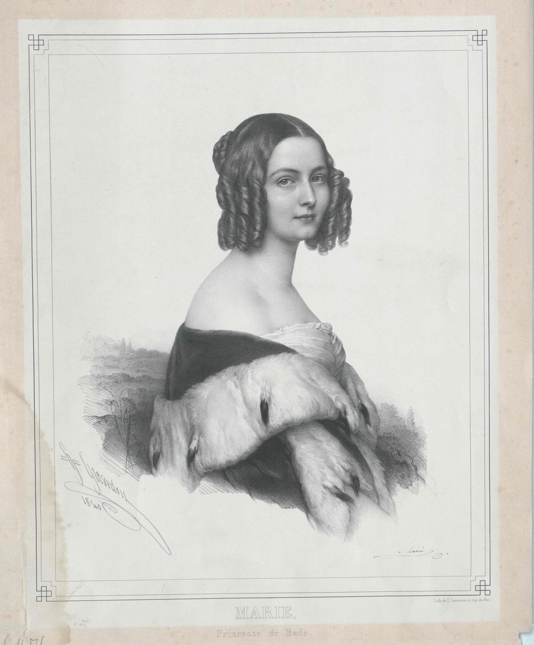 Prinses van Baden Marie (afdruk) door Artist Unknown