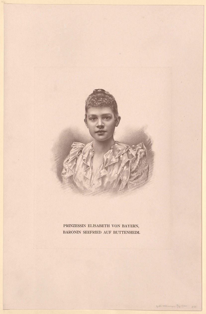 Prinses van Beieren Elisabeth (afdruk) door Artist Unknown