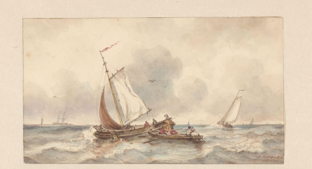 Schepen op zee door Ary Pleijsier (signed by artist)