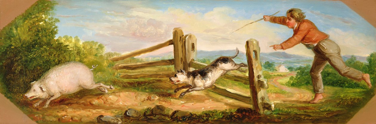 Jongen die een varken achterna zit, 1836 door Asher Brown Durand