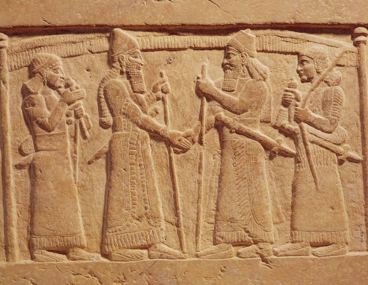 Reliëf met Koning Shalmaneser III (858-824 v.Chr.) van Assyrië die een Babylonische ontmoet door Assyrian