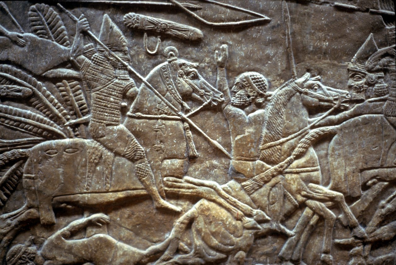 Ashurbanipal in de Slag bij Til-Tuba, 650-620 v.Chr. door Assyrian