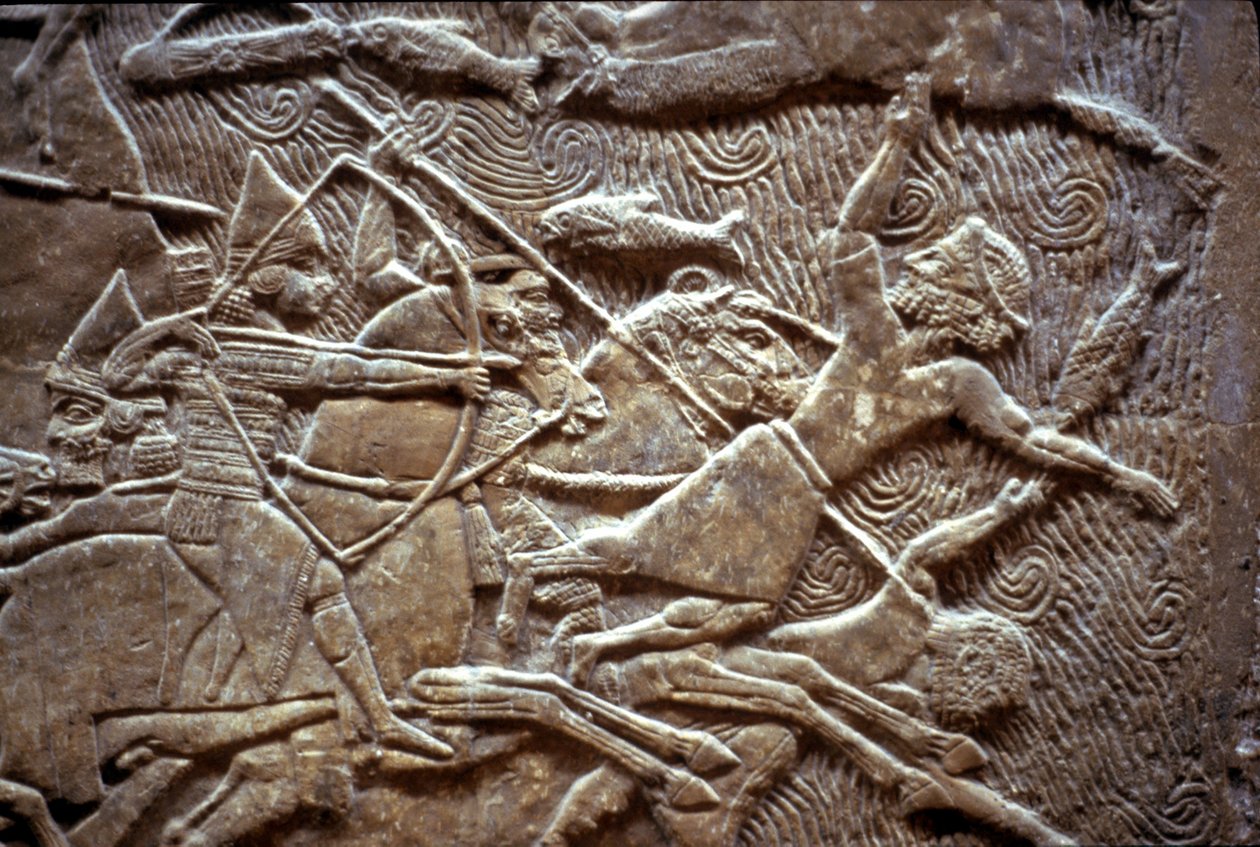 Ashurbanipal bij de Slag om Til-Tuba, 650-620 v.Chr. door Assyrian