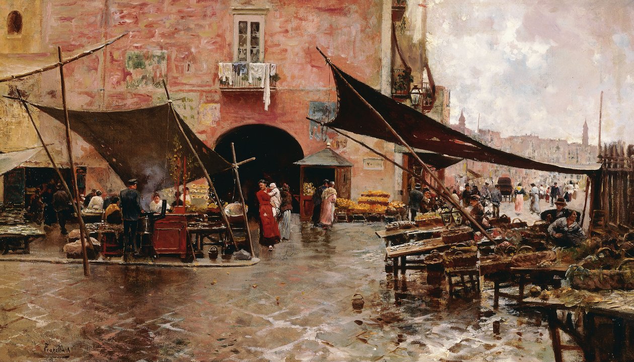 Een Marktplein in Messina door Attillo Pratella