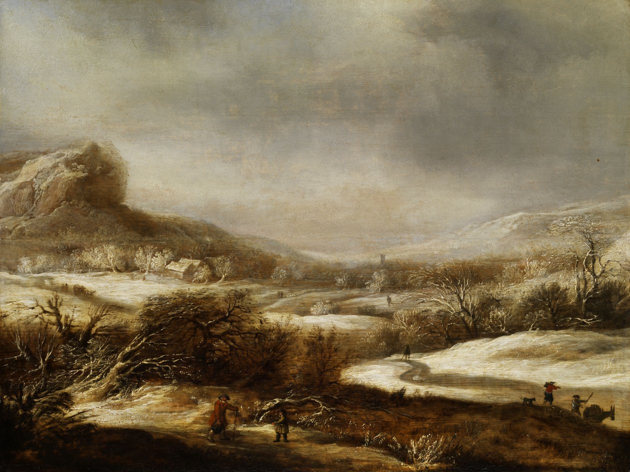 Winterlandschap met Figuren door Dirck Santvoort