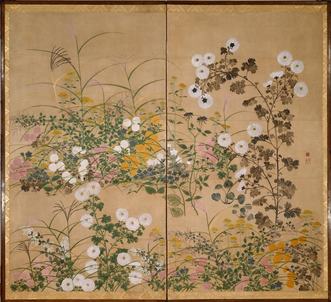 Belangrijke kunstwerken Herfst met grasgeïllustreerd scherm door attributed to Ogata Kōrin