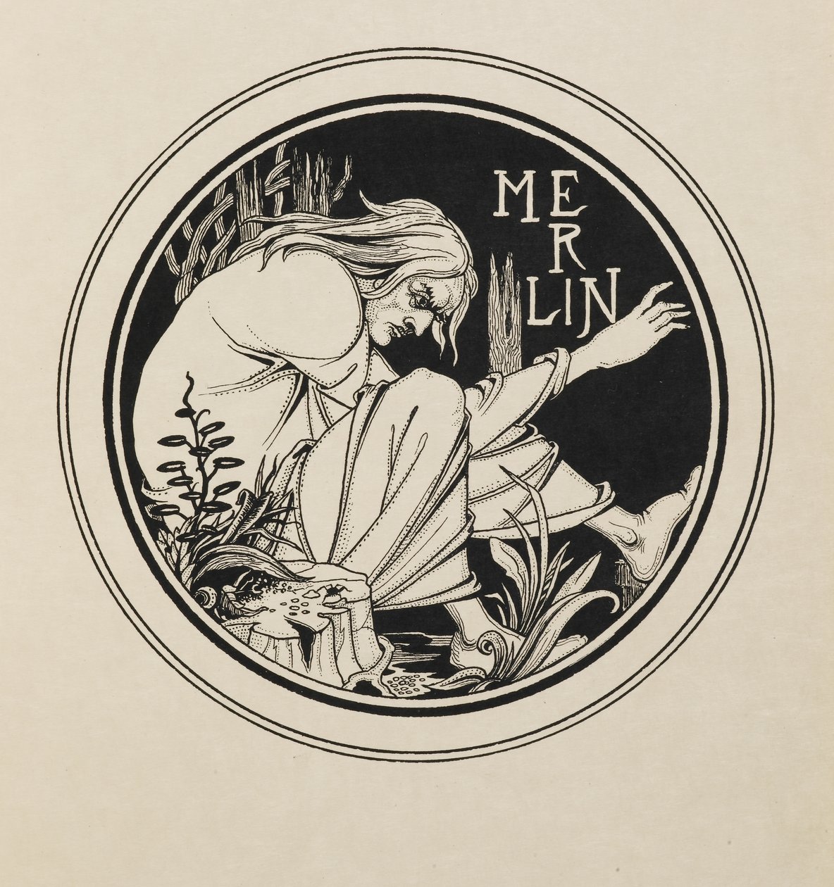 Merlijn uit een boek met vijftig tekeningen door Aubrey Beardsley