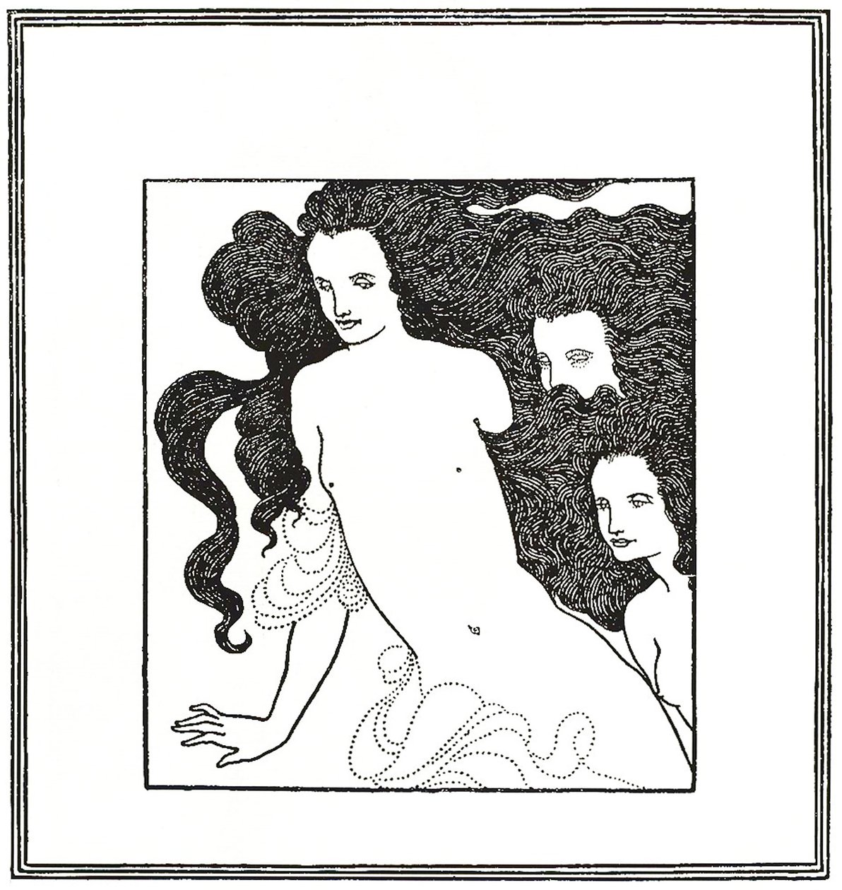 De Komedie van het Rijngoud, frontispice 1872 door Aubrey Beardsley