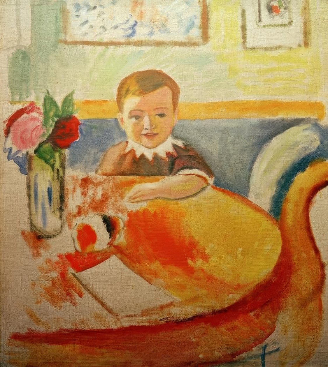 Portret van Walter Macke met rozenboeket door August Macke