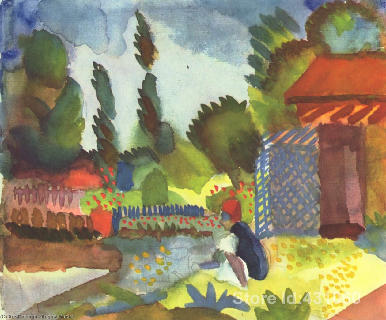 Tunesisch landschap met zittende Arabieren door August Macke