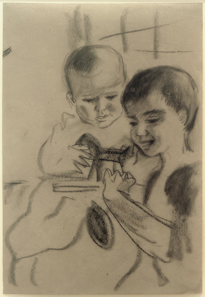Walter en Wolfgang met paardje door August Macke