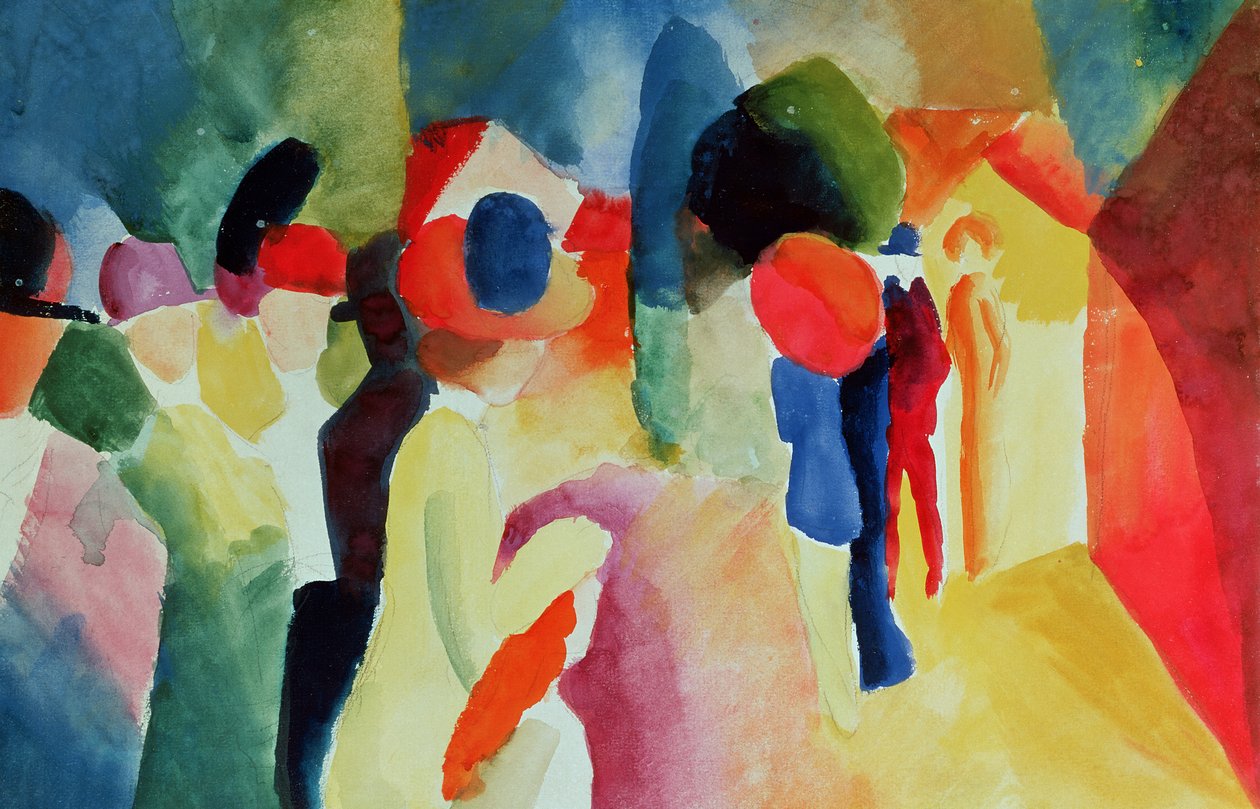 Vrouw met een gele jas, 1913 door August Macke