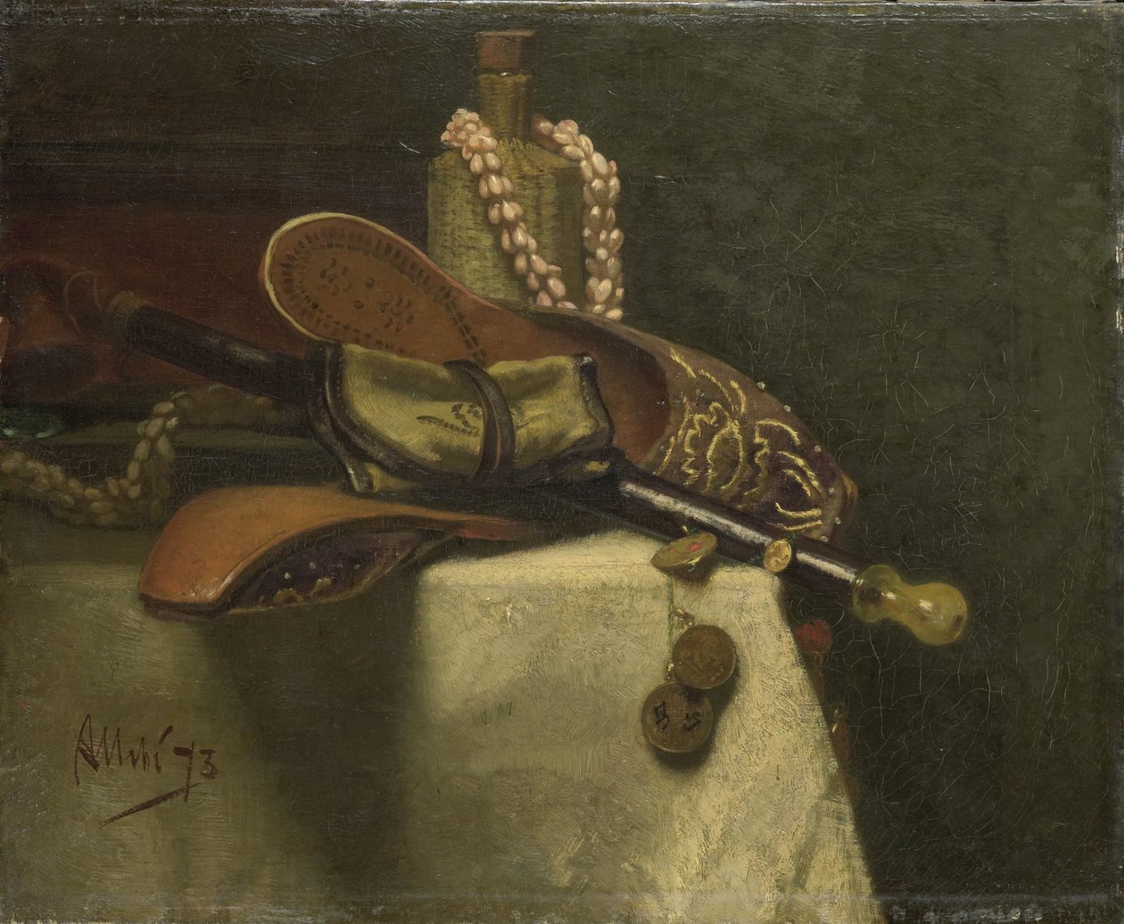 Stilleven met oosterse pantoffels door August Allebe
