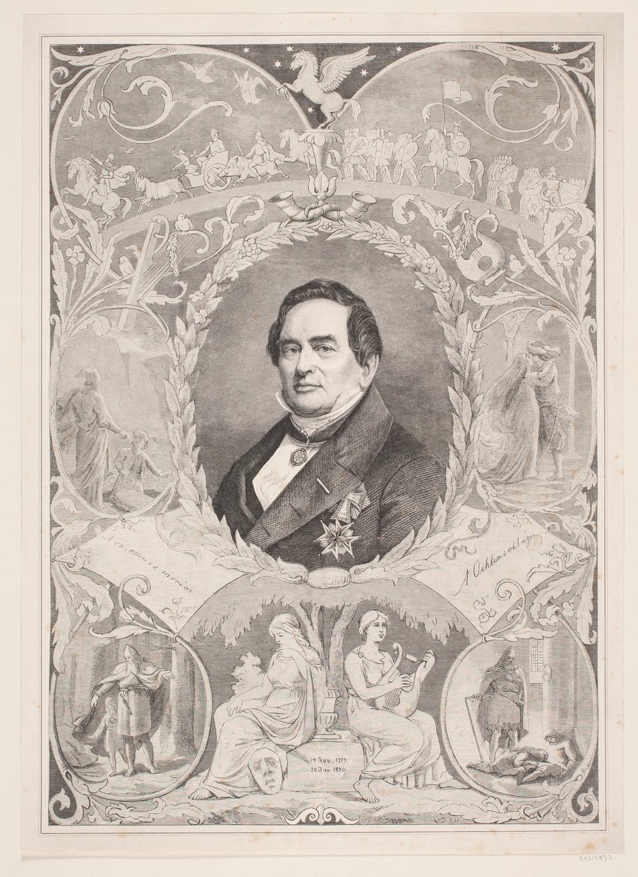 Adam Oehlenschläger. Herdenkingsblad door August Edward Adolf Heimburger