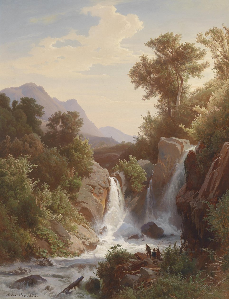 Visser bij de waterval door August Kessler