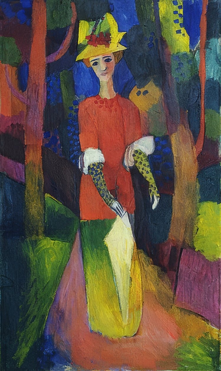 Dame in het park. 1914 door August Macke