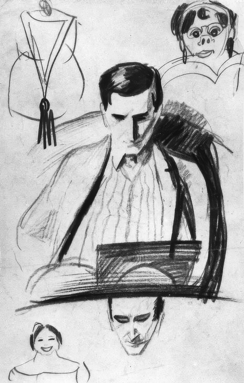 Franz Marc, portret / tekening Macke door August Macke