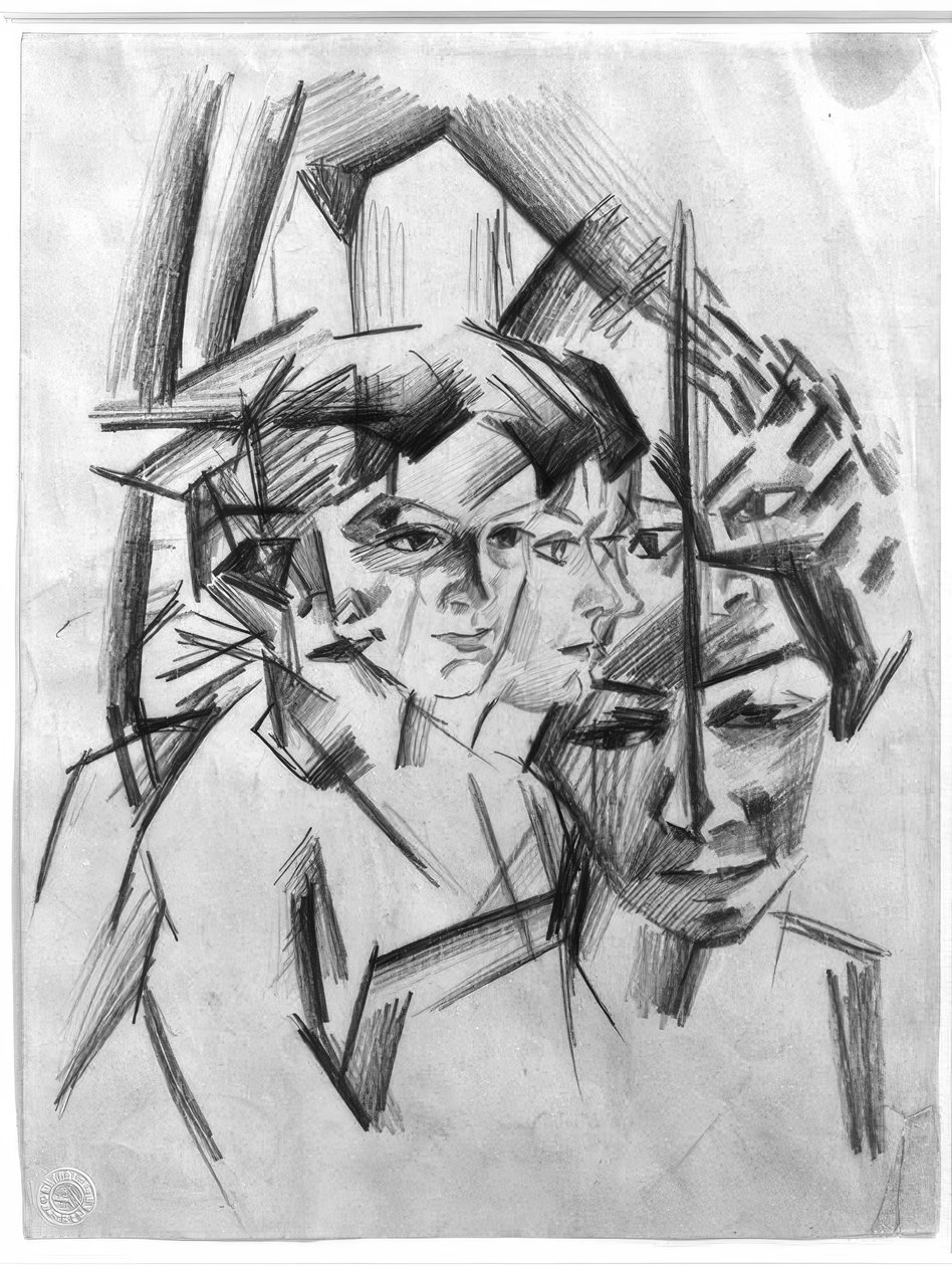 Futuristische hoofden (Elisabeth) door August Macke