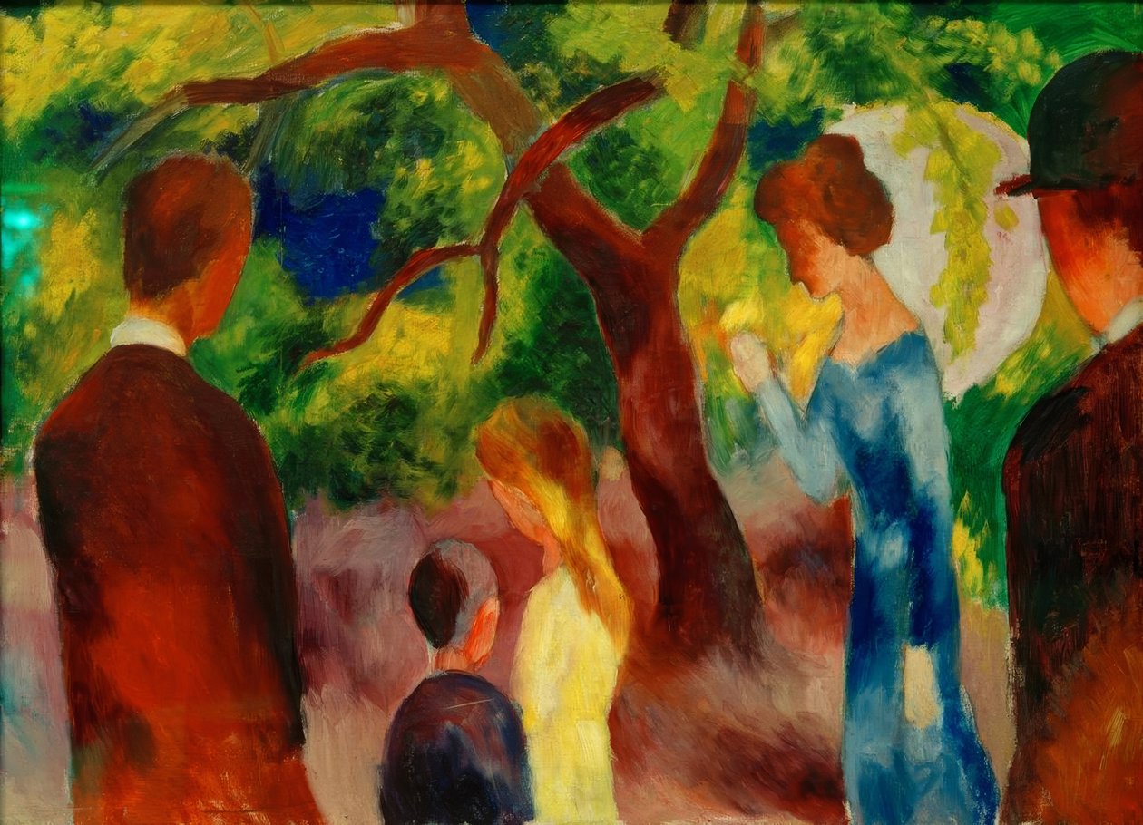 Grote wandeling: mensen in de tuin door August Macke