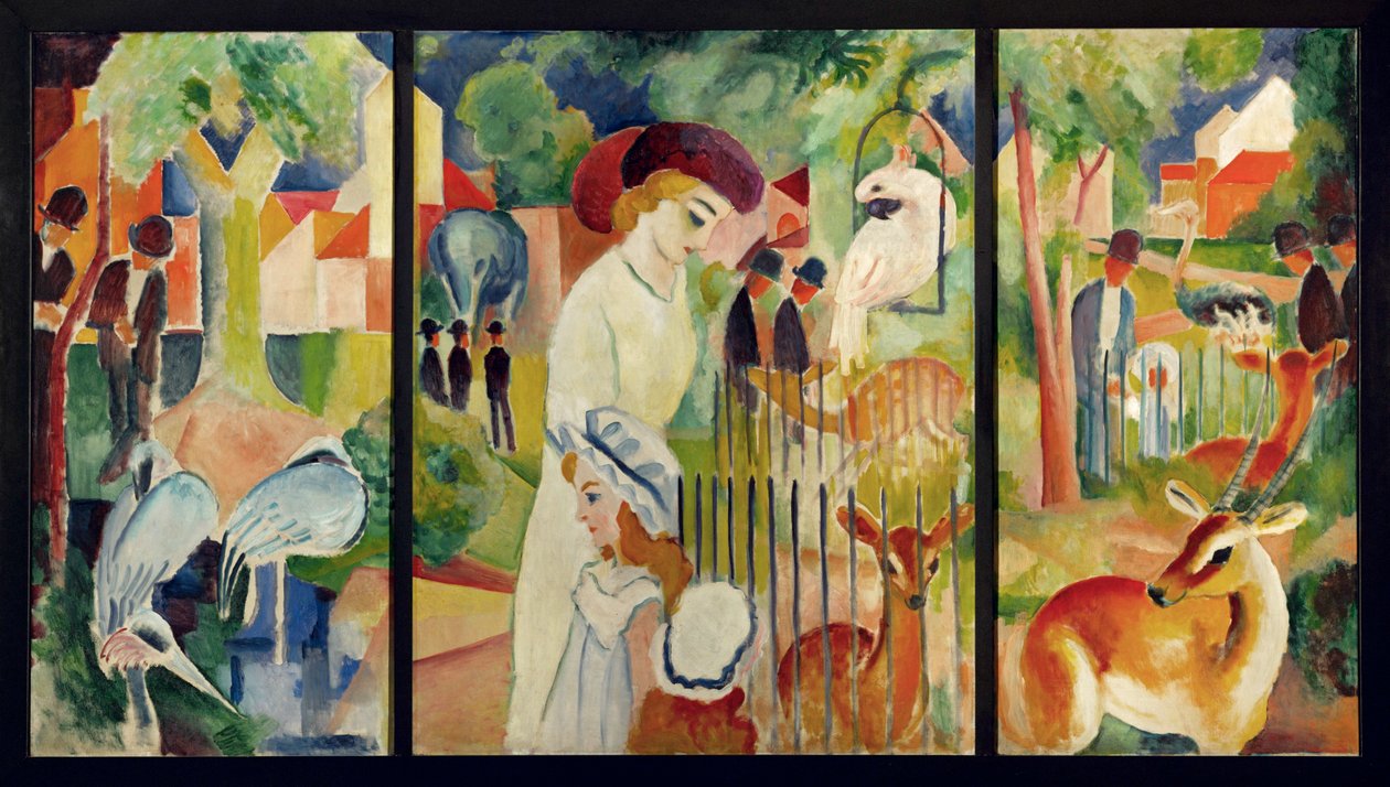 Grote zoölogische tuin ... (olieverf op doek) door August Macke