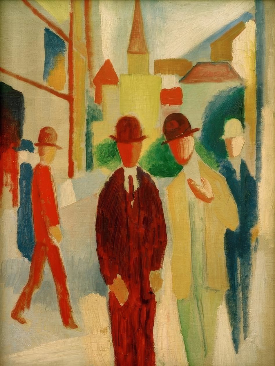 Heldere straat met mensen door August Macke