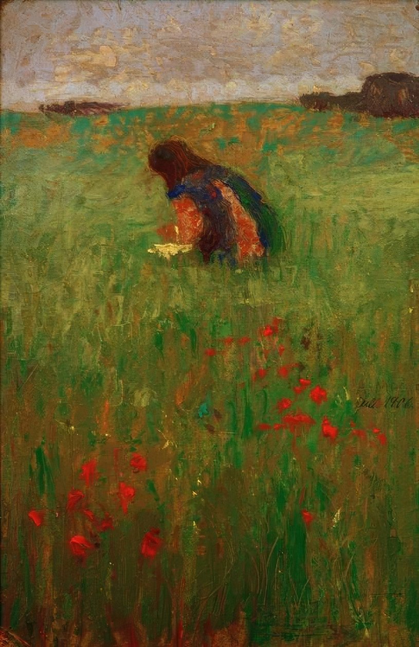 Kind in het gras door August Macke