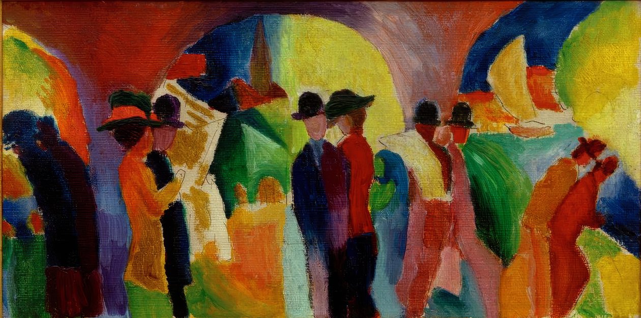 Kolonnade met zeilboot I door August Macke