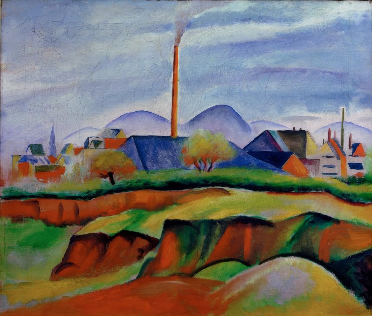 Landschap met fabriek door August Macke